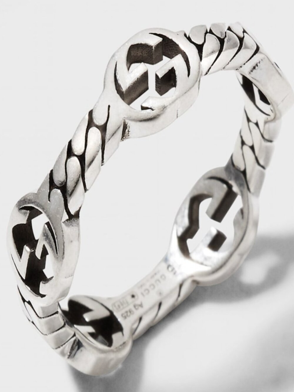 GUCCI RING STERLING SILVER GG LOGO MONOGRAM CHAIN BAND UNISEX sz 17 US 8 - Picture 16 of 16